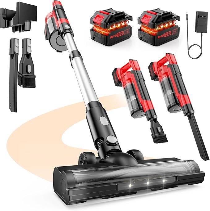 60KPa Cordless Vacuum Cleaner for Home, 700W Pet Vacuum, 70-Min Runtime, Lightweight, Rechargeable 8000mAh Dual Batteries, 2L Dust Cup, LED Display, Anti-Tangle for Pet Hair, Carpet & Hardwood Floors