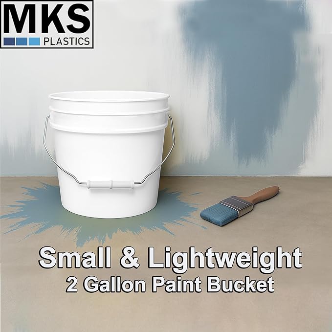 2-Gallon Bucket with Airtight Lid – Heavy-Duty Extra Durable Pail – Made in USA – Premium Quality HDPE – Food Grade – BPA Free – Metal Handle with Plastic Grip – Stackable – Multi-Use – White, 6 Pack