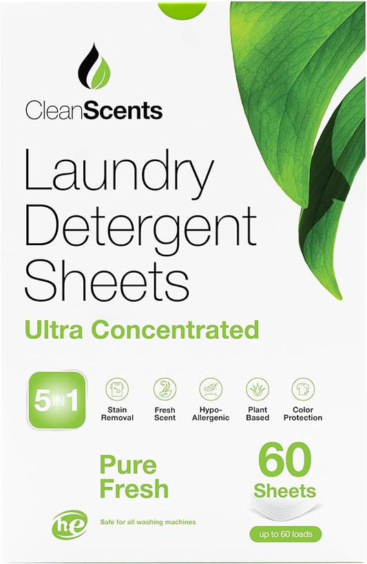CleanScents Laundry Detergent Sheets (60 Sheets) (Pure Fresh)