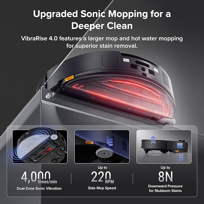 roborock Saros 10 with Refill & Drainage System Robot Vacuum and Mop, 22,000Pa Suction, AI Obstacle Avoidance, 3.14-inch Ultra Thin, Intelligent Dirt Detection, Zero Tangling Main Brush, Hot Water Mop