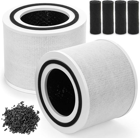 Core 300 Replacement Filter for LEVOIT Core 300, Core 300S, Core 300S-P, Core 300P, Core 350-P Air Purifier, 2 Pack 3-in-1 H13 Air Purifier Filter with 4 Pack Replaceable Activated Carbon, White
