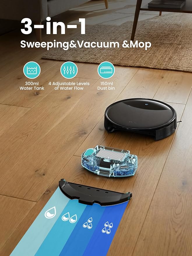 Lefant M350 Max Robot Vacuum and Mop,10000Pa Powerful Suction,40-Day Self-Emptying,240 Min Runtime,2.4G WiFi/Alexa/APP Control, Precision Mapping,Carpet & Hard Floors,Black