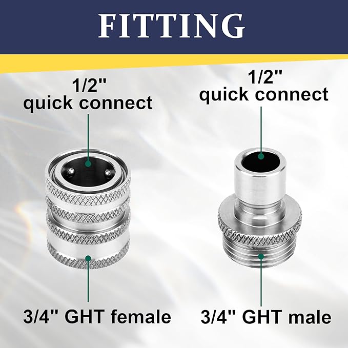 Pressure Washer Quick Connect Kit, M22 14mm to 3/8” Quick Connect for Pressure Washer Hose, Stainless Steel