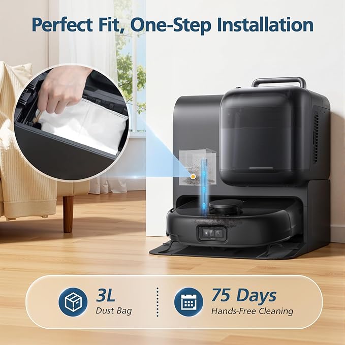 E25 / E28 Dust Bag, 12 Pcs Vacuum Bags for Eufy E25 and E28 Robot Vacuum, 3L Large Capacity Replacement Bags, Leak-Proof