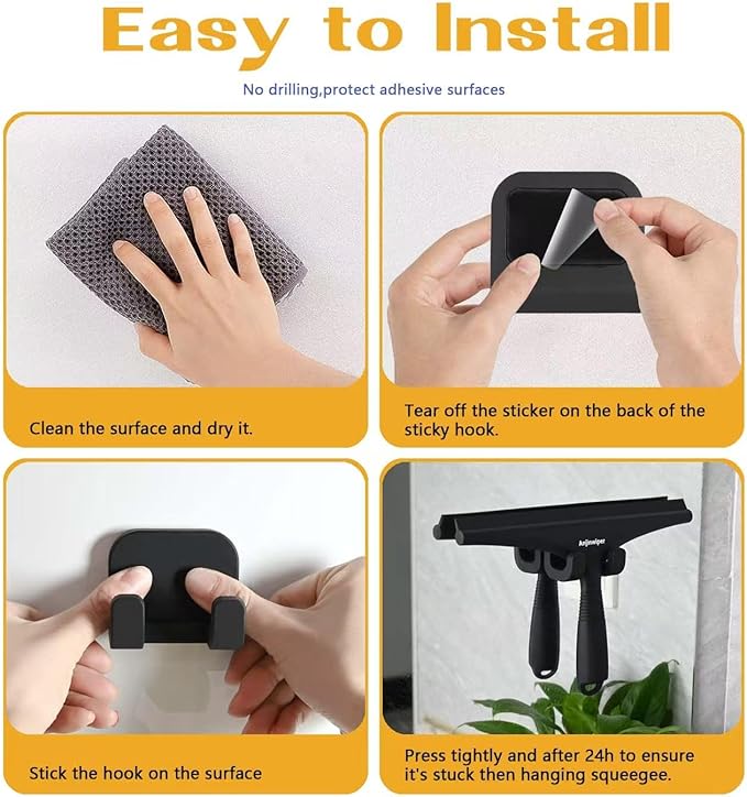 All-Purpose Shower Squeegee for Glass Doors with Hook, Silicone Squeegee for Shower Glass, Shower Doors, Windows, Bathroom, Mirrors and Tiles（10 inch, Black）