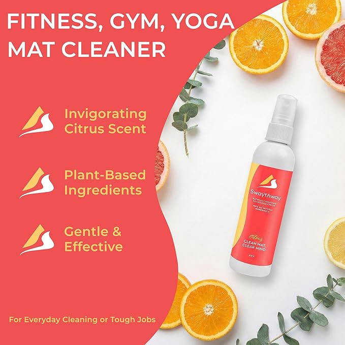 SwaytAway Fitness Mat Mist 2-Pack – 4oz Travel Size Yoga Mat Spray with Towel (Lavender, Citrus) – Aromatherapy-Inspired Blends – Plant-Based, No Rinse, Refreshes & Deodorizes