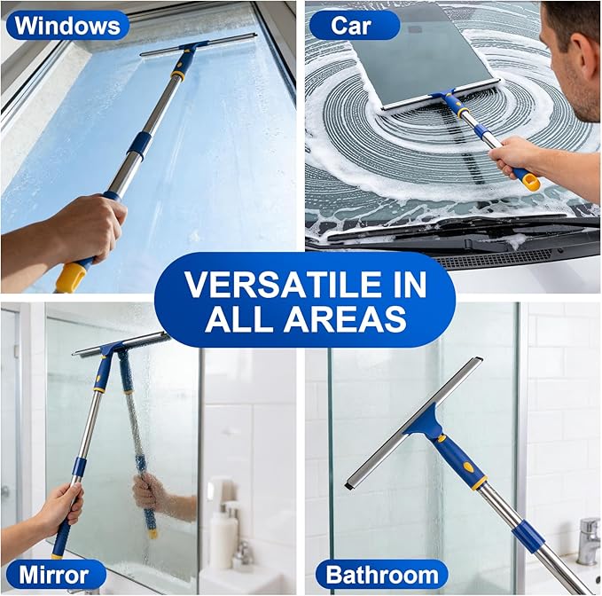 ITTAR 14 inch Multi-Purpose Shower Squeegee for Glass Doors, Swivel Window Squeegee with 1 Refill Rubber Blade, Extendable Bathroom Cleaner Tool for Shower Door Window Mirror Wall Car Windshield