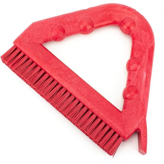 SPARTA Plastic Commercial Grout Brush, Triangle-Shaped Scrub Brush with Scraper and Two Threaded Holes for Attaching Handle (Sold Separately), 9 x 7 x 7 Inches, Red, (Pack of 4)