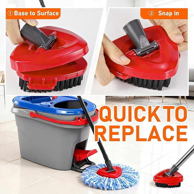 Mop Replace Heads Compatible for OCeda 2-Tank System,7 Pack Spin Mop Refill Replacement with 2 Scrub Brush and Base, Reusable Mop Head Deep Cleaning to Tough Stains