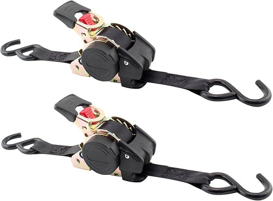 Erickson Pro Series 1in x 10ft Black Retractable Ratcheting Tie-Down Straps, Heavy-Duty Secure Hold, 1500 lb Load Capacity, Pack of 2