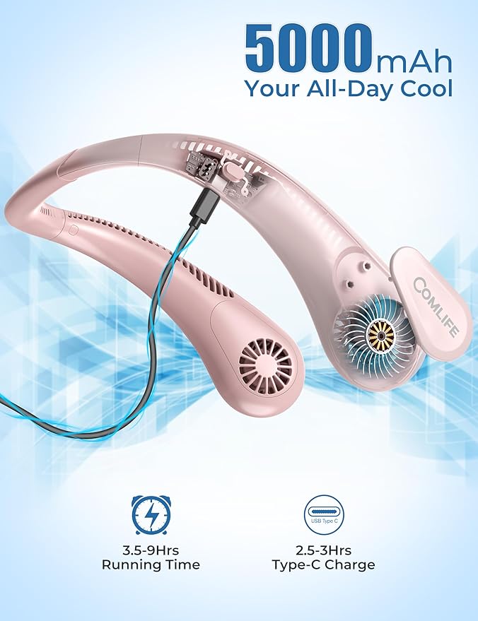Portable Bladeless Neck Fan, Birthday Gifts for Girl Boy Mom Dad, Father‘s & Mother’s Day Gifts, Wearable Cooling Fan Rechargeable for Camping Travel Beach Golf Cruise Essentials 2026 New