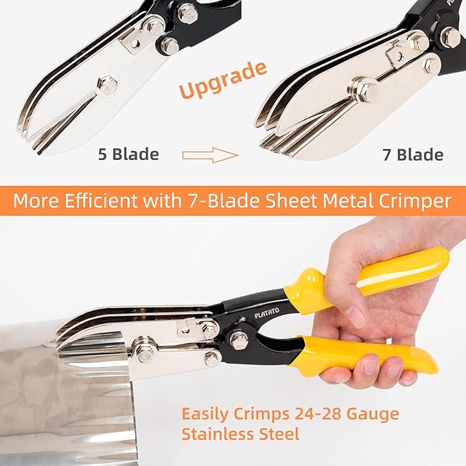 7-Blade Duct Crimping Tool Sheet Metal Crimper for 24-28 Gauge Duct Work Gutter Downspout and Stove Pipe HVAC Tools Upgraded Version