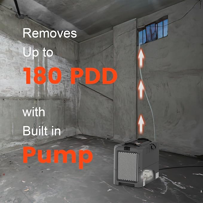 Abestorm LGR Commercial Dehumidifier, 180 PPD Crawl Space Dehumidifier with Pump, Drain Hose, Auto Defrosting Dehumidifiers for Crawl Space, Large Space, Basement, Industrial Use