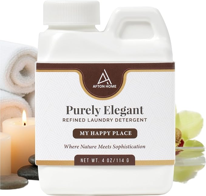 Elegant Luxury Plant-Based Laundry Detergent My Happy Place Scent, 4oz by Purely Elegant, Biodegradable, Highly Concentrated, Sensitive Skin Safe, Paraben Free, HE Compatible, Eco Travel Sample