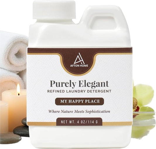 Elegant Luxury Plant-Based Laundry Detergent My Happy Place Scent, 4oz by Purely Elegant, Biodegradable, Highly Concentrated, Sensitive Skin Safe, Paraben Free, HE Compatible, Eco Travel Sample