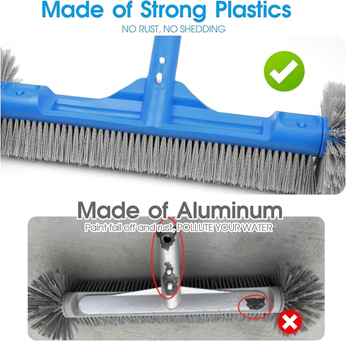 Pool Brush for Cleaning Pool Walls, 20'' Light Duty Pool Brush Head Detachable Side Brush Nylon Bristles Pool Scrubber for Above Ground Pools Ingound Pools, Safe for Vinyl Liner