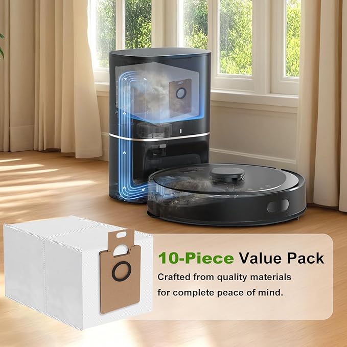 10-Pack Replacement Dust Bags for Tapo RV30 Max Plus/RV20 Max Plus - 4-Layer HEPA Filtration Vacuum Bags with 3L Large Capacity - Disposable Dust Bags for TP-Link Tapo Robot Vacuum Home Cleaning
