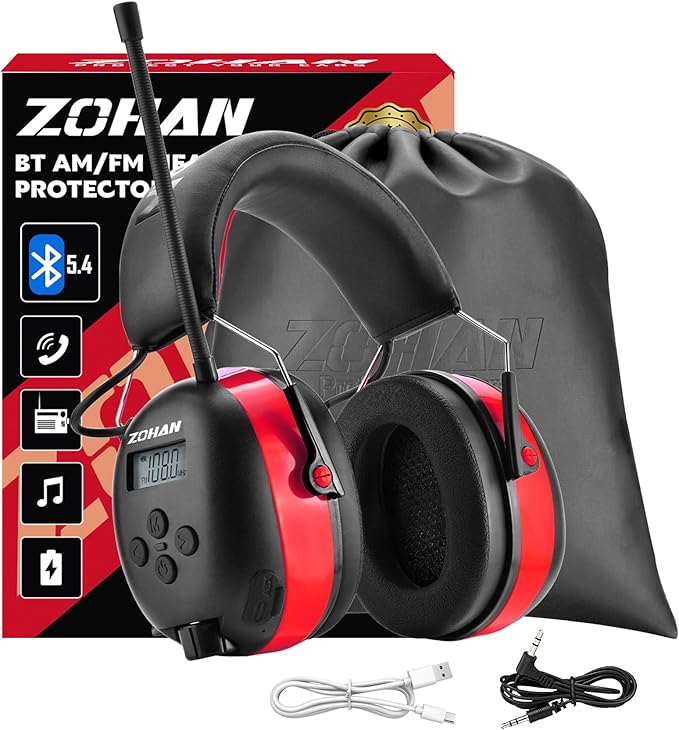 ZOHAN 033 Bluetooth AM/FM Radio Headphones with 2000mAh Rechargeable Battery,25dB NRR Noise Reduction Safety Earmuffs