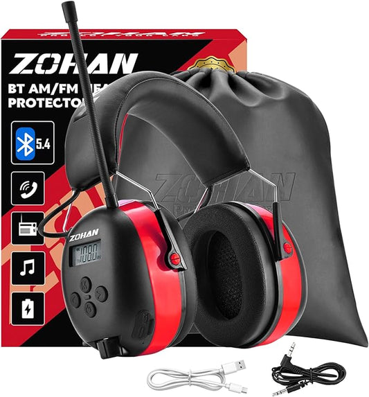 ZOHAN 033 Bluetooth AM/FM Radio Headphones with 2000mAh Rechargeable Battery,25dB NRR Noise Reduction Safety Earmuffs