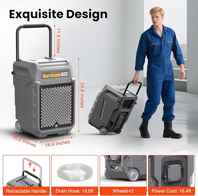 Abestorm 170 Pints Commercial Dehumidifiers with Pump & Drain Hose, Portable Industrial Dehumidifier for Water Damage Restoration, Basements, Warehouses - Covers Up to 2,100 Sq.Ft - 5-Year Warranty