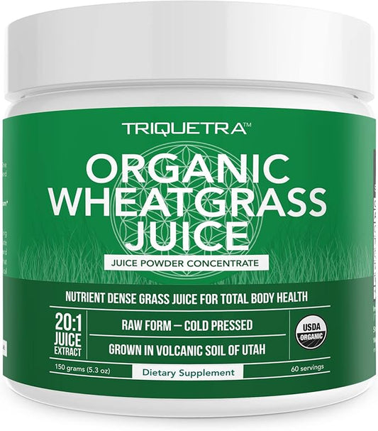 Organic Wheatgrass Juice Powder - Organic, Grown in Volcanic Soil of Utah - Raw BioActive Form, Cold-Pressed Then CO2 Dried, 20:1 Concentrate Juice Extract - Unflavored (5.3 oz – 60 Servings)