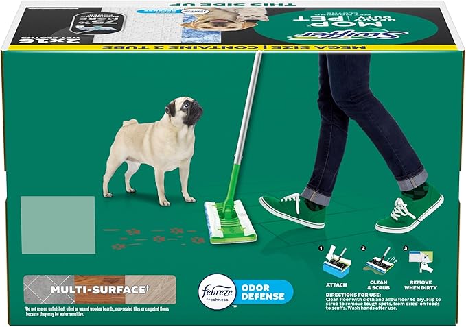 Swiffer Sweeper Pet Heavy Duty Multi-Surface Wet Cloth Refills for Floor Mopping and Cleaning, Fresh scent, 16 count, Pack of 2