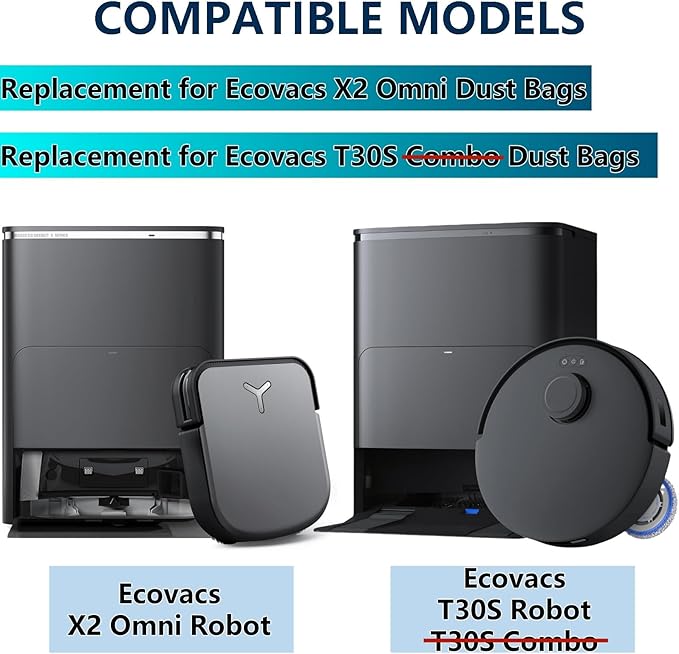 14Pcs Dust Bags Replacement for Ecovacs T30S(Not Combo) X2/X2 Pro/X2 Omni/X5 Omni Robot Vacuum Cleaner, 3L Large Capacity Disposable Replacement Bags