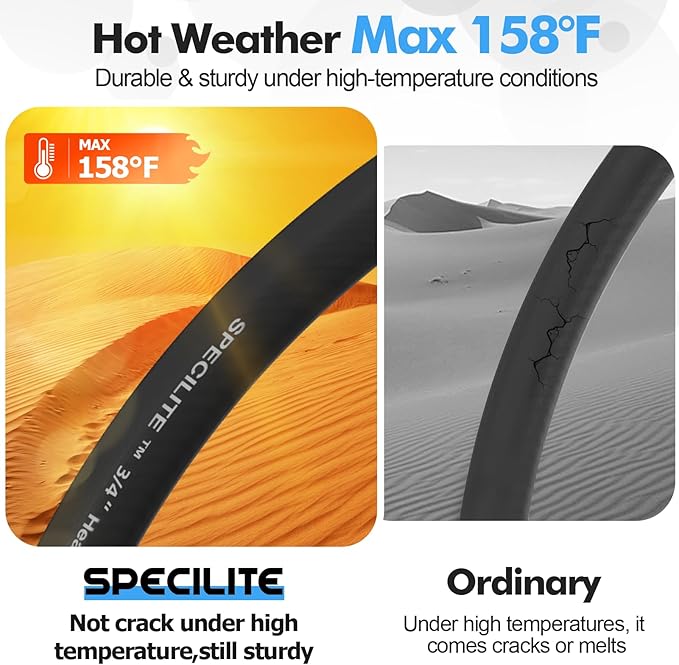 SPECILITE 3/4" Hot/Cold Garden Hose 25 ft with Industrial High Pressure Nozzle, Flexible & Lightweight, 600psi Burst Rubber Water hose -50℉-158℉ With 3/4" Brass Fittings for Yard, Black