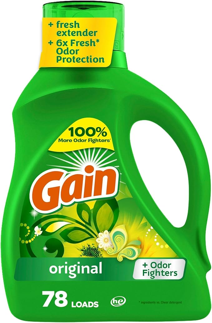 Gain Liquid Laundry Detergent, Original Scent, 113 fl oz, 78 Loads, Freshness + Odor Fighting, High Efficiency Washing Machine Liquid Cleaning Soap