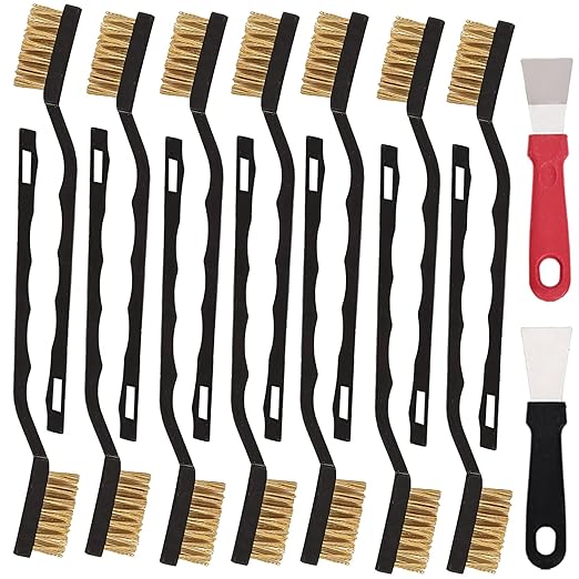 24 Pcs Mini Brass Brush Set, Brass Scratch Brush with Curved Handle, Cleaning Weld Slag and Rust
