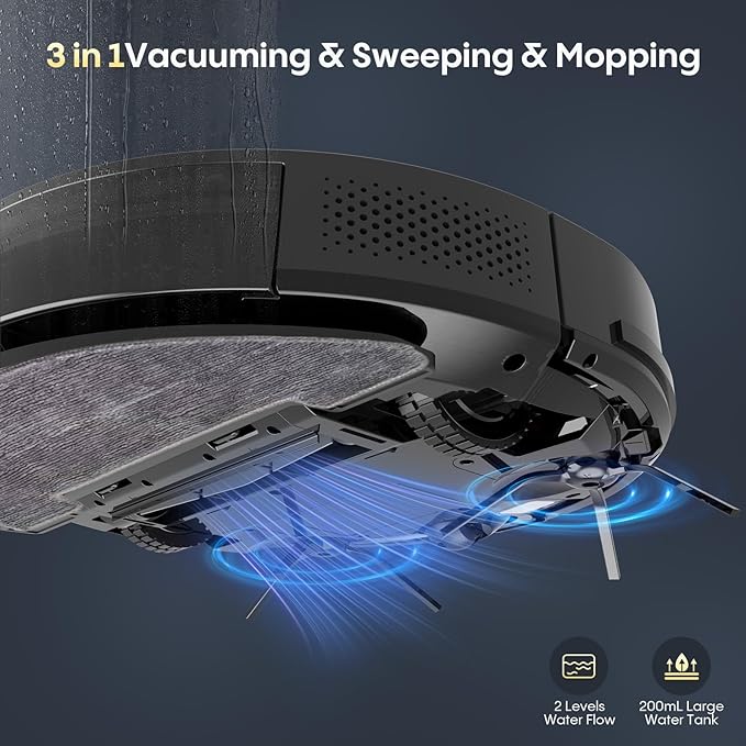 Bagotte Robot Vacuum and Mop Combo, 3-in-1 Robotic Vacuum Cleaner, 5000Pa Strong Suction with Auto Recharging,Tangle Free, Timing Function, App/WiFi/Voice/Remote for Hard Floor and Pet Hair