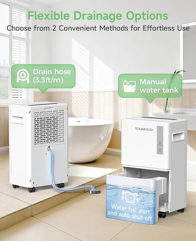 1500 Sq.ft Dehumidifier for Basement, Trazico 21 Pint Quiet Dehumidifiers for Home with Drain Hose, Smart Humidity Control, 3 Modes, 24H Timer, Auto Defrost, for Large Room, Bedroom, and Bathroom