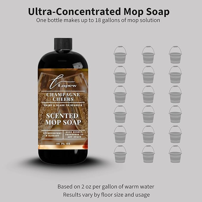 Luxury Floor Cleaner, Scented Mop Soap Concentrate | Hard Floor Cleaner for Tile, Vinyl, Laminate, LVP & Sealed Hardwood | Low-Foam, Streak-Free | 36 oz | Champagne Cheers
