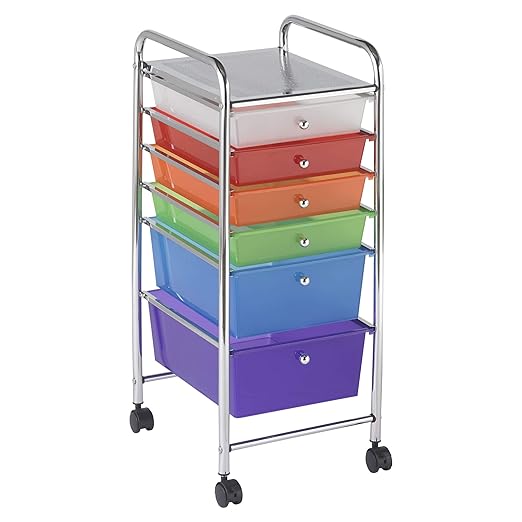 ECR4Kids 6-Drawer Everyday Mobile Organizer, Storage Cart, Assorted