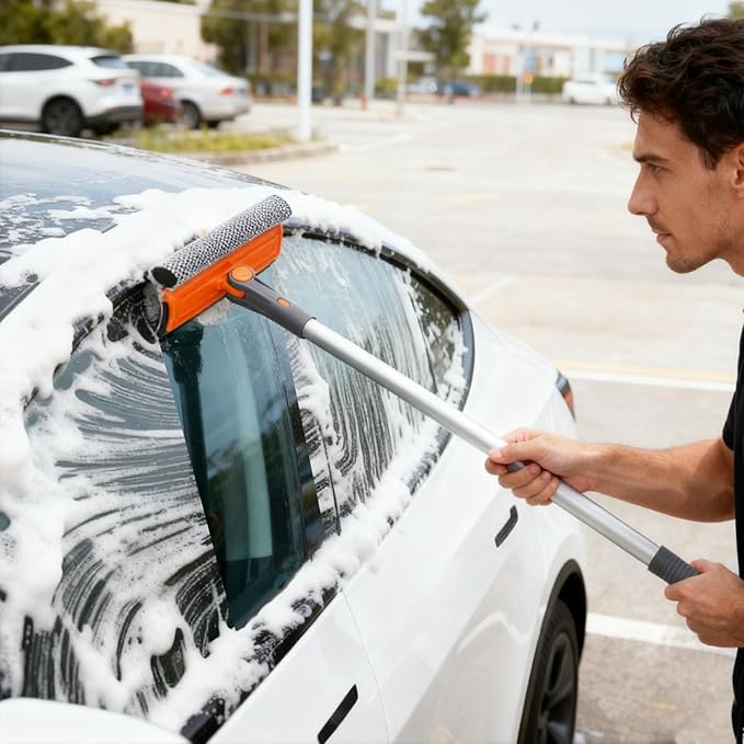 eazer Professional Window Squeegee, 2-in-1 Rotatable Squeegee for Window Cleaning Kit, Window Cleaner Tool, Window Washing Equipment Kit with Extension Pole (20''-30'') for Shower/Windshield