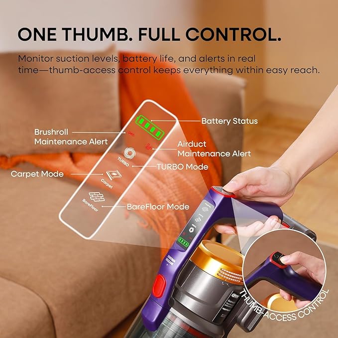 KIPMAX Cordless Vacuum Cleaner, 50KPa 550W Stick Vacuum for Home, 70Mins Anti-Tangled Vacuum Cleaner for Pet Hair/Carpet/Floor, Self-Standing Vacuum with Rechargeable Battery, LED Display&Aromatherapy