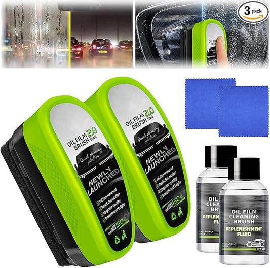 Automotive Oil Film Cleaning Brush for Car Windows,Upgrade 2.0 Clear Vision Glass Cleaner, Car Windshield Cleaner Tool,Universal Cleaning Wipe Board (2PCS)