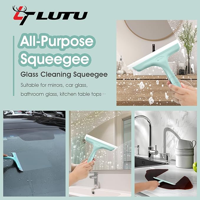 Shower Squeegee for Glass Doors, Bathroom Squeegee for Shower, Mini Window Squeegee, Home Bathroom Silicone Cleaner Tool, Suitable for Bathroom, Kitchen, Tile, Mirror, Car Glass, 8in Lake Blue