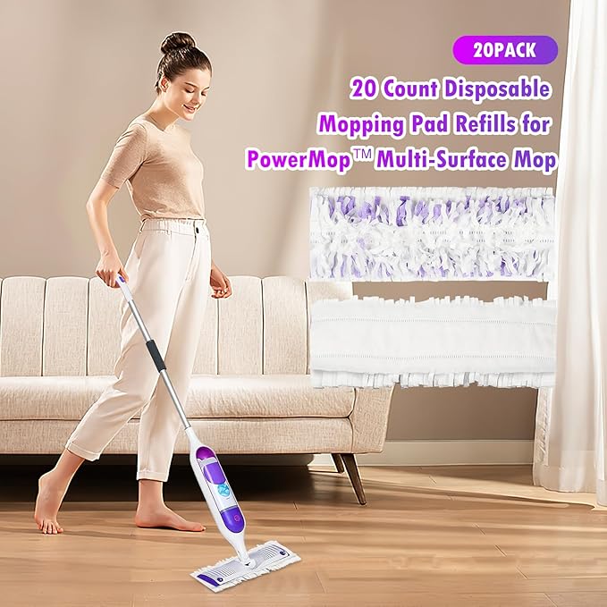 20 Pack Disposable Mopping Pad Refills for PowerMop Multi-Surface Mop Kit, Multi-Surface Mop Pad Refill for Power Mop for Cleaning Floors