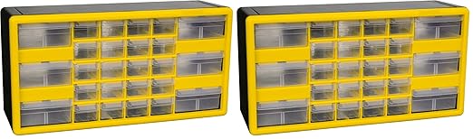 Akro-Mils 26-Drawer Plastic Drawer Storage Cabinet for Garage Organization, Bead Organizer, Building Bricks Storage, Teacher Toolbox, Makeup Organizer, 20-Inch W x 6-Inch D x 10-Inch H, 10126 Yellow