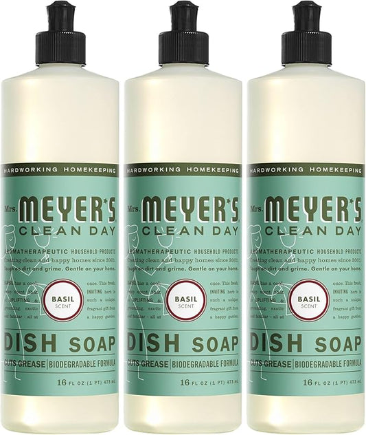 MRS. MEYER'S CLEAN DAY Liquid Dish Soap, Basil, 16 fl. oz - Pack of 3
