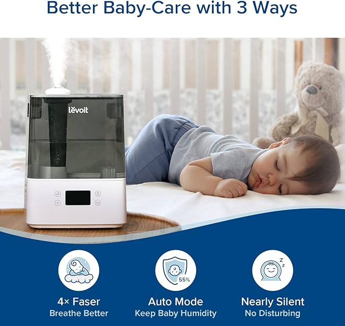 LEVOIT Humidifiers for Bedroom Large Room Home, (6L) Cool Mist Top Fill Essential Oil Diffuser for Baby & Plants, Smart App & Voice Control, Rapid Humidification & Auto Mode - Quiet Sleep Mode, Gray