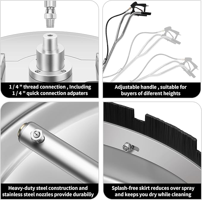 20" Pressure Washer Surface Cleaner with 5 Nozzles Water Broom - Stainless Steel Surface Cleaner for Pressure Washer Attachment for Concrete, Patio, Sidewalk, Deck and Driveways, 4000 PSI