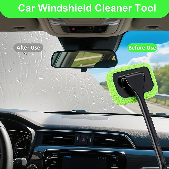 Windshield Cleaner Tool, Car Windshield Cleaner with Extendable Handle, 6 Microfiber Towel Pads, Brush, Empty Spray Bottle, inside windshield cleaning tool for Auto Glass Wiper Suvs Rvs & Home Windows