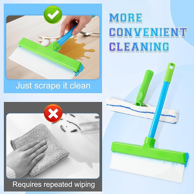 Window Cleaning Kit, Window Squeegee, Recyclable Silicone Window Squeegee Kit, 3 in 1 Glass Cleaning Tool with Rotatable Rubber Microfiber Scrubber (1 Set)