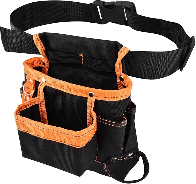 8 Pockets Tool Pouch, Utility Organizer Pouch Waist Bag for Tools, Adjustable Belt Work Apron for for Technician Maintenance Electrician Carpenter Woodworker Roofing Hardware Tools(SIZE:9.45x9.84inch)