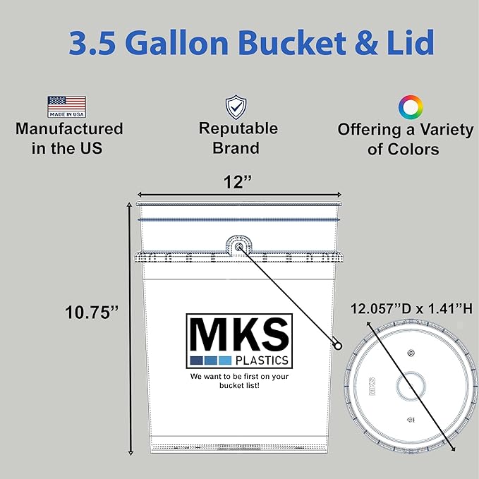 3.5-Gallon Bucket with Airtight Lid – Heavy-Duty Durable Pail – Made in USA – Premium Quality HDPE – Food Grade – BPA Free – Metal Handle with Plastic Grip – Stackable – Multi-Use – Black, 1 Pack