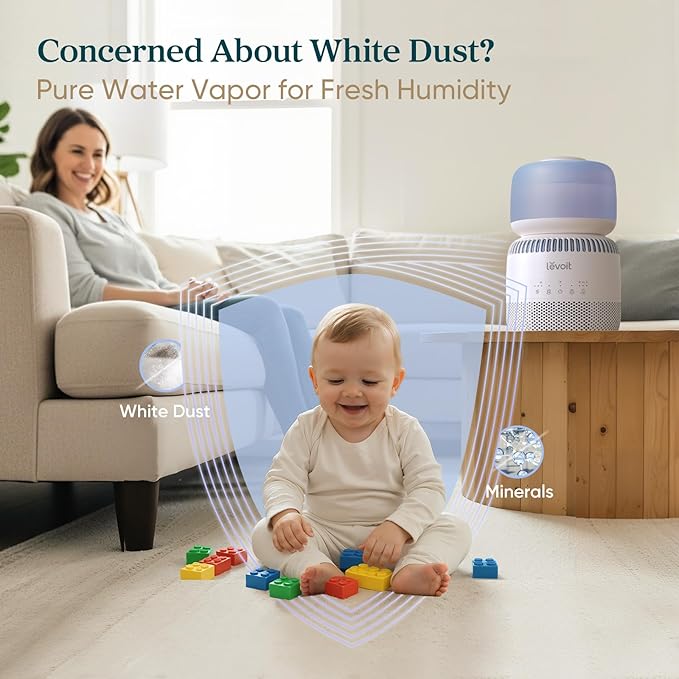 LEVOIT Evaporative Humidifiers for Bedroom Baby, Dual Air and Water Filters, Separate Sensor, Blue Light Free for Nursery Nightlight, Auto Dry, Smart Control & Alexa, Auto Mode, 3.8L Tank for 36H