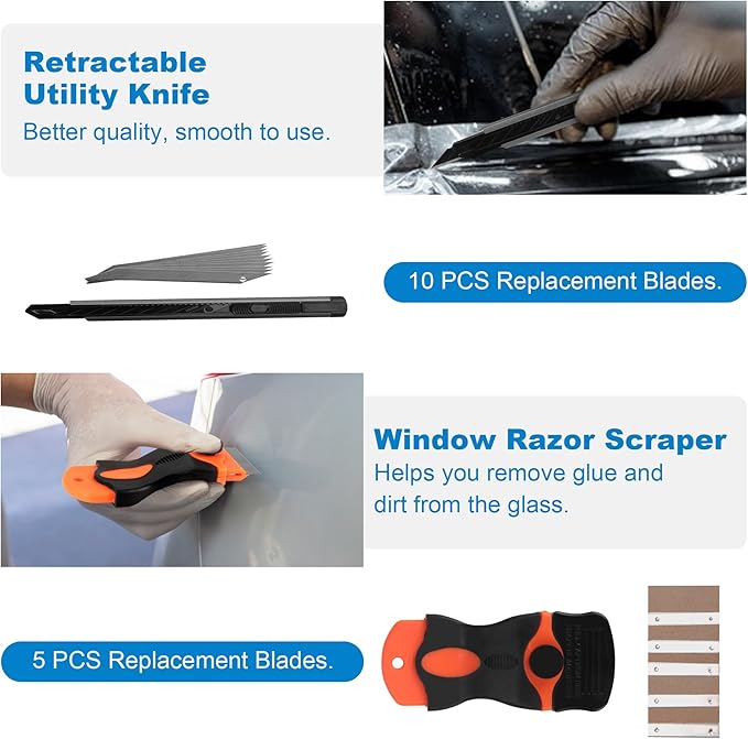 19 PCS Car Window Film Tint Tool Kit,Custom Toolset Automotive Tint Tool Kit,Vinyl Wrap Tools for Car Tinting,Includes Squeegees,Felt Squeegees,and Required Installation Accessories