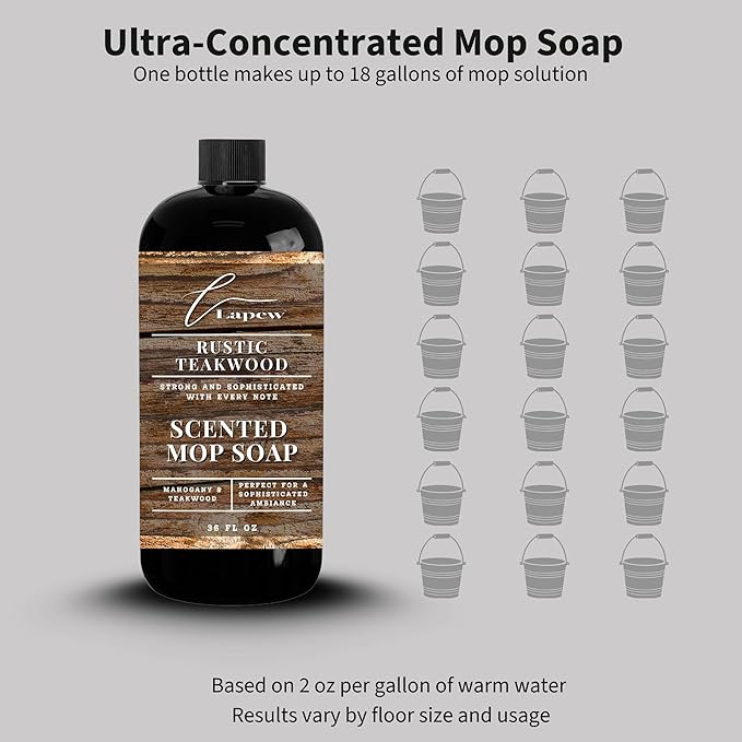 Luxury Floor Cleaner, Scented Mop Soap Concentrate | Hard Floor Cleaner for Tile, Vinyl, Laminate, LVP & Sealed Hardwood | Low-Foam, Streak-Free | 36 oz | Rustic Teakwood